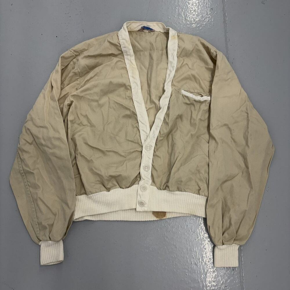 Vintage 50s Sears Fieldmaster Tan Cotton Boxy Cardigan